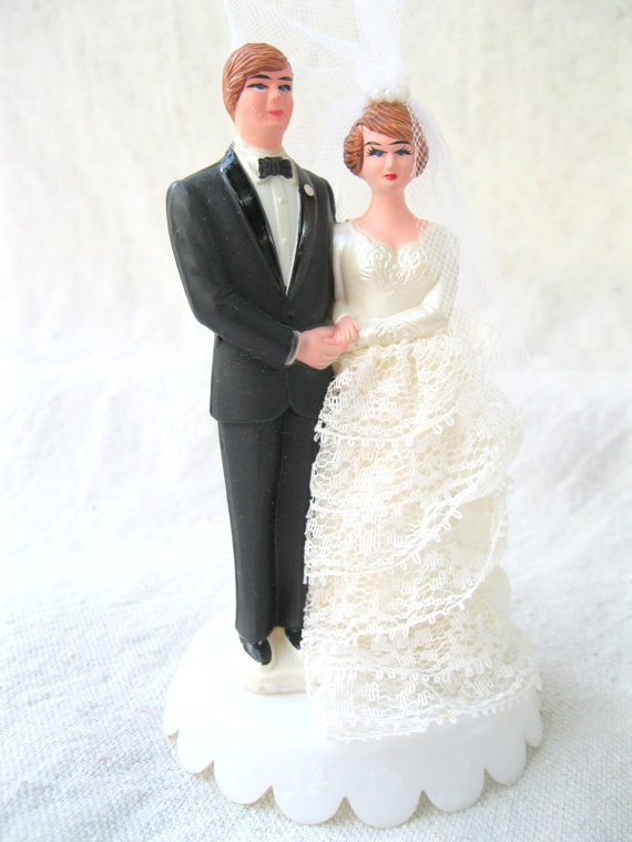 Mariage - Vintage Bridal Couple Cake Topper Retro 70's Wedding Decor From Tessiemay
