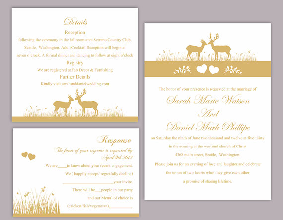 Hochzeit - DIY Wedding Invitation Template Set Editable Text Word File Download Printable Reindeer Invitation Gold Wedding Invitation Yellow Invitation