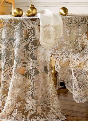 Hochzeit - Chantilly Lace Tablecloth, Runner, Placemat, & Napkin