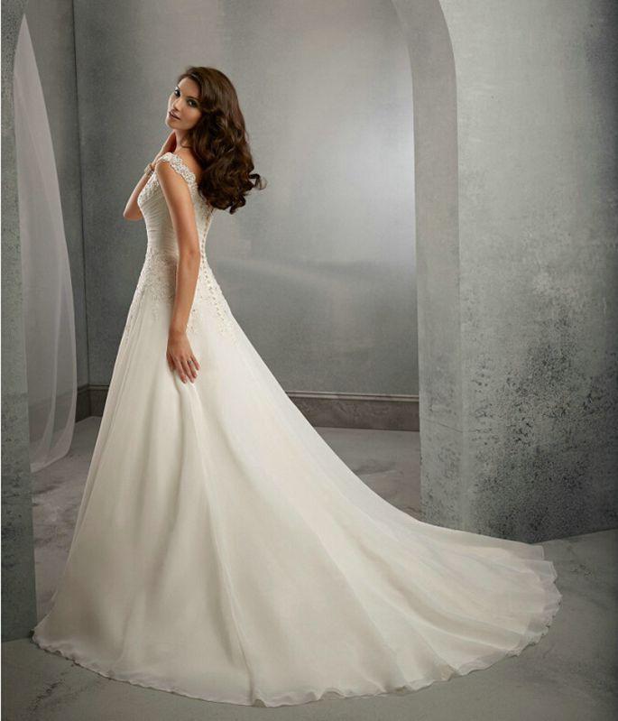 Hochzeit - A-line Cap Sleeves Long Lace Wedding Dress
