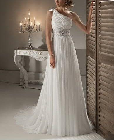 زفاف - Open Back White Long With Trian Lace One Shoulder Wedding Dress