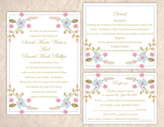 Mariage - DIY Wedding Invitation Template Set Editable Word File Instant Download Printable Invitation Floral Wedding Invitation Colorful Invitation