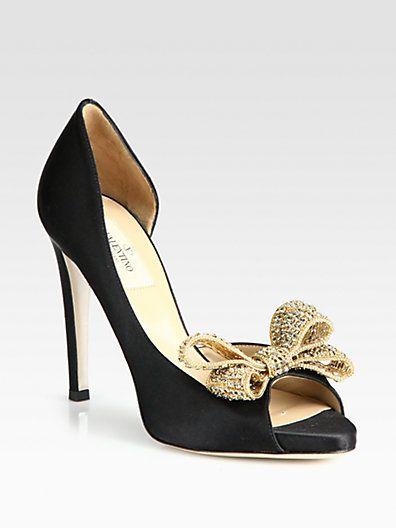 زفاف - Valentino - Satin Jeweled Bow D'Orsay Platform Pumps
