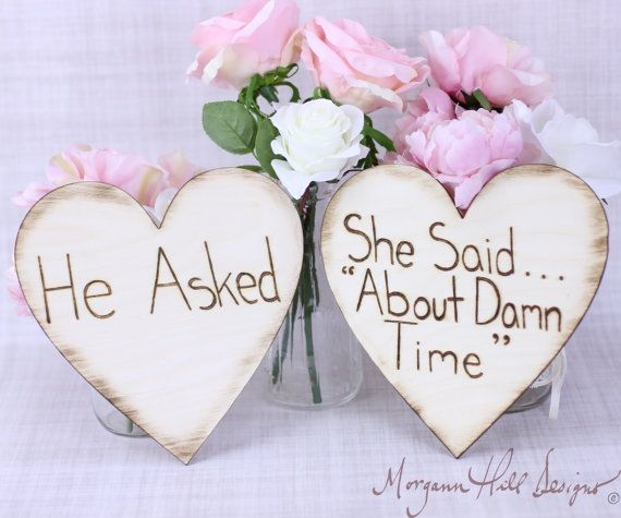 Свадьба - Engagement Photos Photo Prop Signs Rustic Hearts He Asked She Said About Time (Item Number MHD20202)