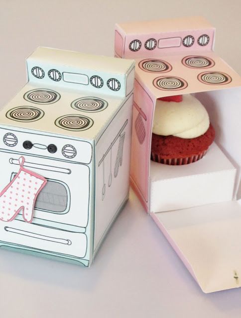 زفاف - Retro Oven - Cupcake Box, Cookie, Candy, Treat And Party Favor Box, Gift Card Holder, Paper Printable PDF Kit - INSTANT Download
