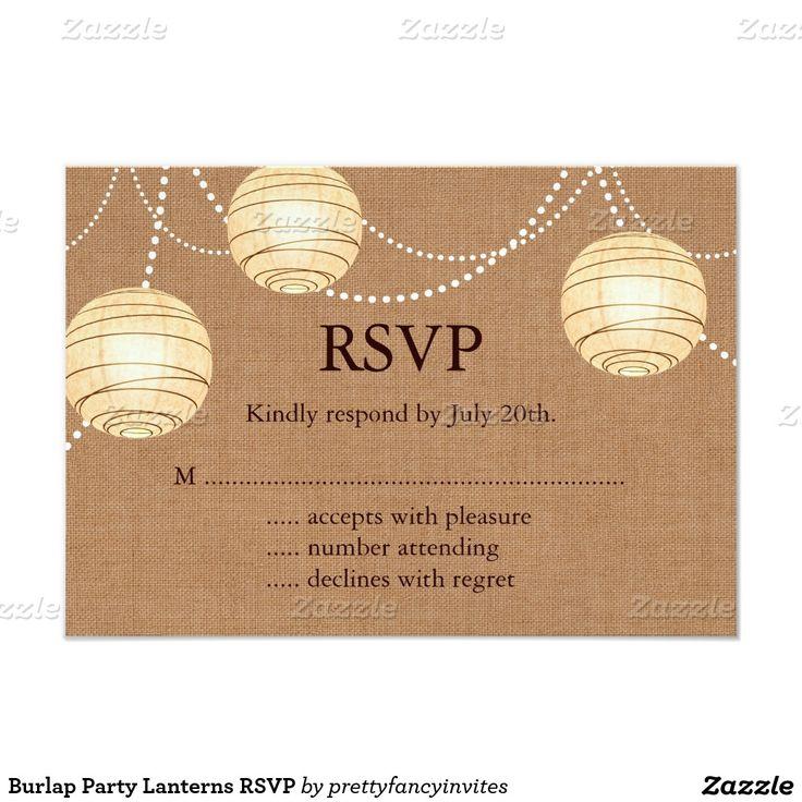 Wedding - Burlap Party Lanterns RSVP 3.5x5 Paper Invitation Card