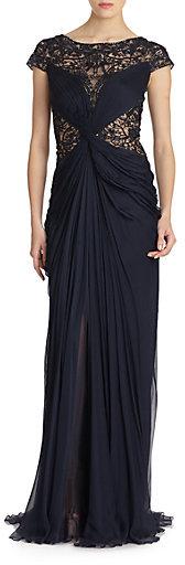 Hochzeit - Tadashi Shoji Illusion-Lace Draped Silk Gown