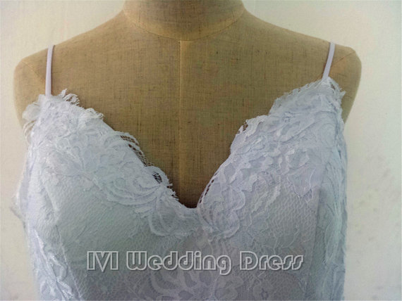 Mariage - Real Photos Spaghetti Straps V-neck Chffon and Lace Boho Wedding Dress Backless Side Slit Beach Bridal Gown
