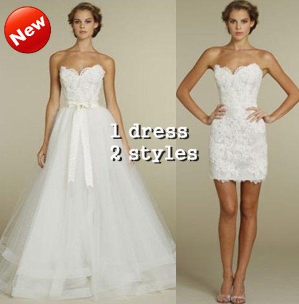 Wedding - 2 IN 1 TULLE AND LACE WEDDING DRESS SLEEVELESS BRIDAL GOWN