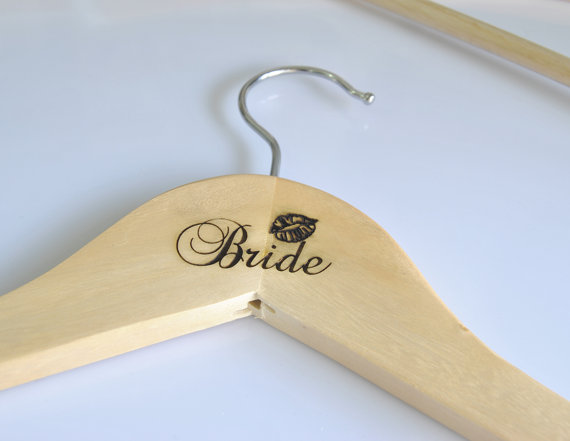 Hochzeit - Bride Wedding dress Hanger, bridal Hangers with lips, Engraved Wood, Custom Bridal Hangers, dress hanger Set of:1