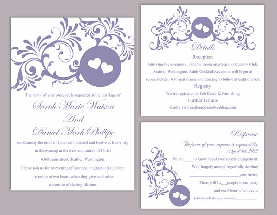زفاف - DIY Wedding Invitation Template Set Editable Word File Download Printable Purple Invitation Eggplant Wedding Invitation Heart Invitation