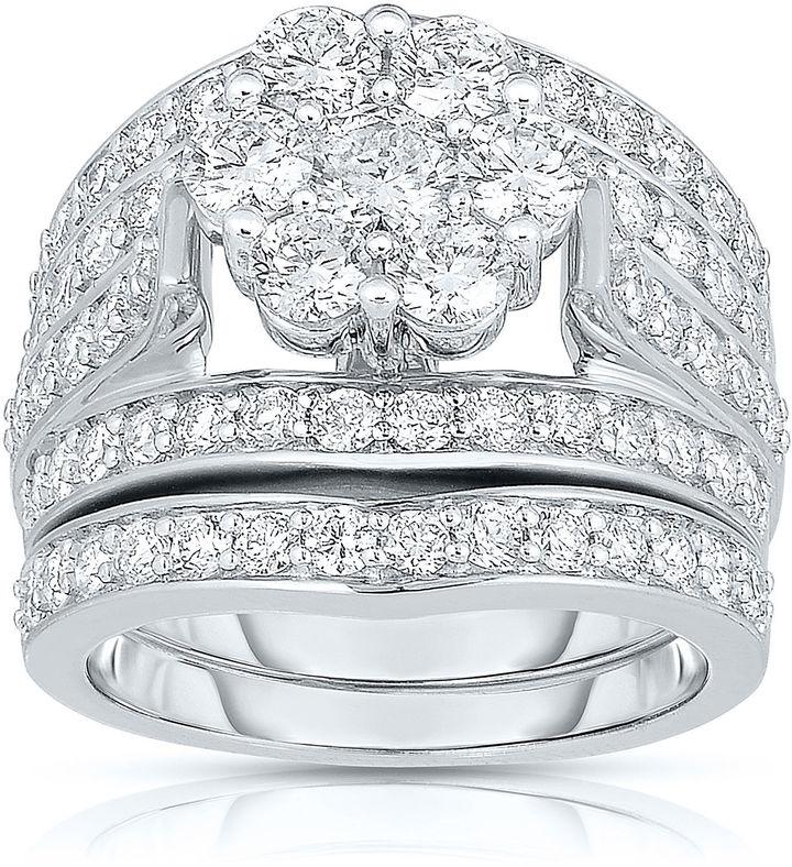 Hochzeit - MODERN BRIDE 3 CT. T.W. Diamond 14K White Gold Bridal Ring Set