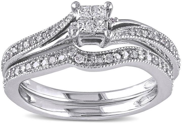 Wedding - MODERN BRIDE 1/4 CT. T.W. Diamond 10K White Gold Multi-Top Bridal Ring Set