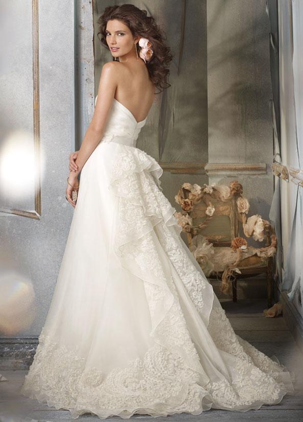 Mariage - Gorgeous Tiered Back Details Sweetheart Wedding Dress with Lace Chapel Train Zipper Back Closure Bridal Dress with Sash Online with $178.02/Piece on Gama's Store 