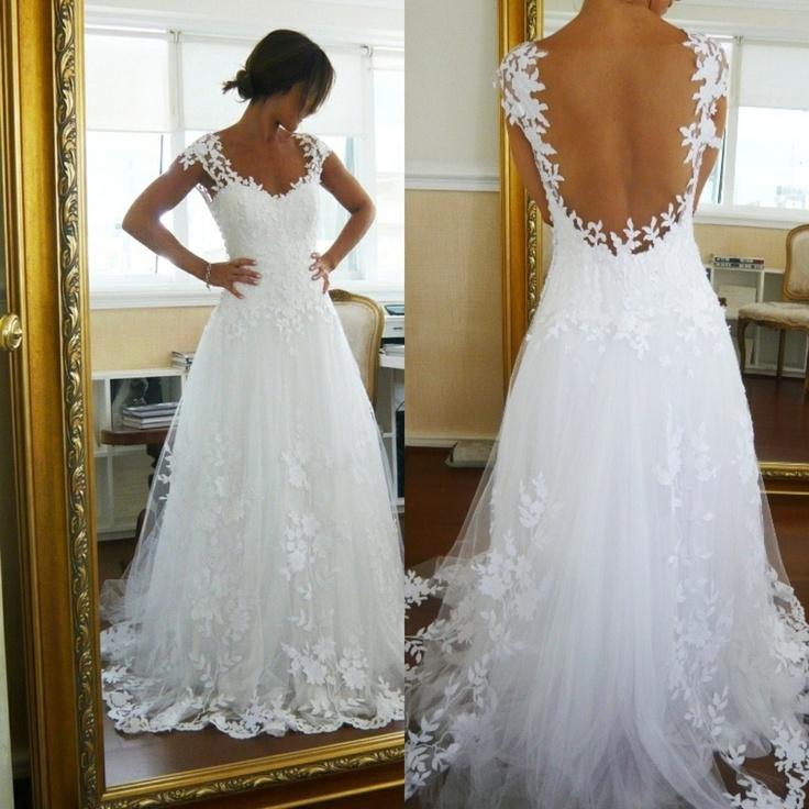 Mariage - Sexy V-neck Lace Wedding Dresses 2016 Vestido De Noiva Bridal Gowns with Appliques Plus Size Made Online with $157.07/Piece on Gama's Store 