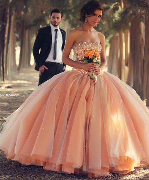 Wedding - Champagne Floor Length Ball Gown Wedding Dresses with Beaded Corset Bodice Custom Size Made Bridal Gown Plus Size Online with $188.49/Piece on Gama's Store 