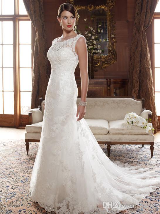 زفاف - Lace Wedding Dresses ELegant Jewel Neckline Chapel Train Bridal Gowns with Beadwork Sequins And Embroidery Wedding Gown Online with $136.15/Piece on Gama's Store 