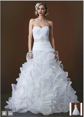 Wedding - Sweetheart Chapel Train Zipper Back Closure White Organza Wedding Dresses with Pencil Edged Ruffles And Beadings on the Waist Bridal Gowns Online with $157.07/Piece on Gama's Store 