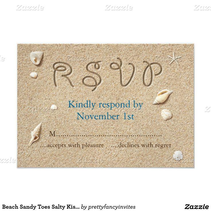 Hochzeit - Beach Sandy Toes Salty Kisses RSVP 3.5x5 Paper Invitation Card