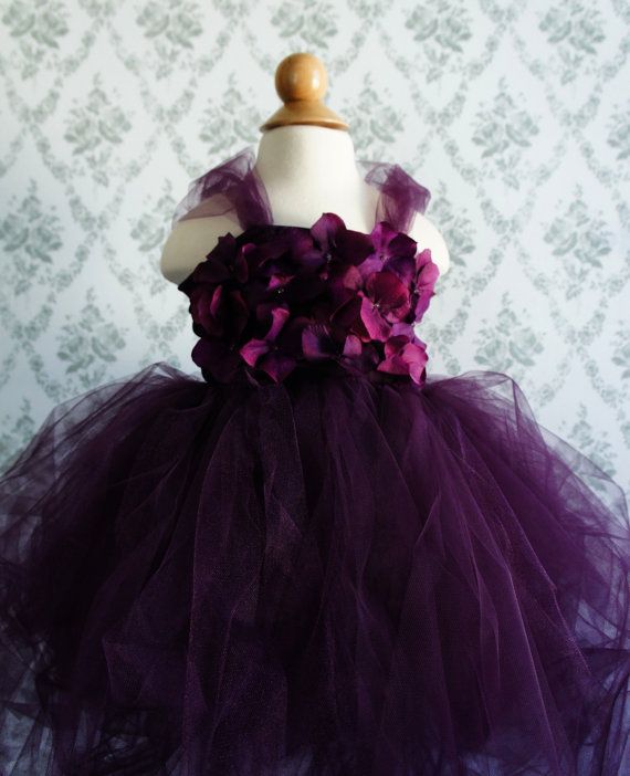 Wedding - Flower Girl Dress Deep Purple Tutu Dress, Flower Top, Hydrangea Top, Toddler Tutu Dress