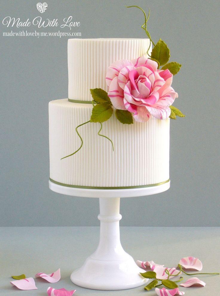 Wedding - Ribbed Cake With Rose