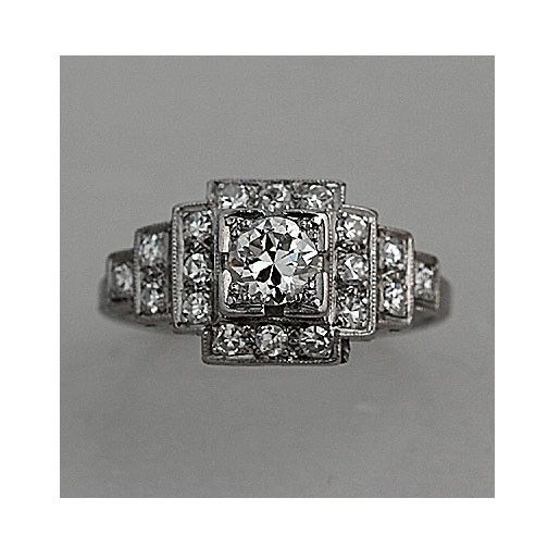 Wedding - Vintage Diamond Ring Antique Platinum .81ctw Old European Cut Estate Engagement Ring Art Deco Filigree Ring Size 4.5