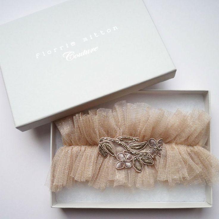 Hochzeit - Glitterati Nude Silk Tulle Garter