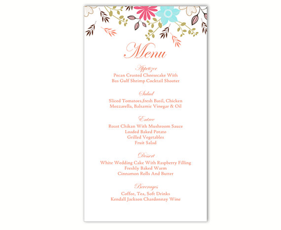 Свадьба - Wedding Menu Template DIY Menu Card Template Editable Text Word File Instant Download Leaf Menu Floral Menu Template Printable Menu 4x7inch