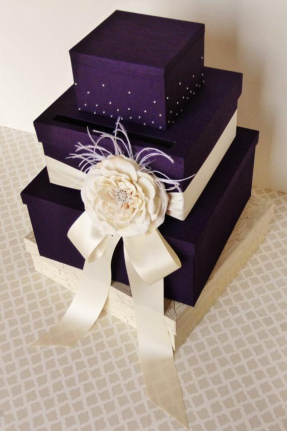 زفاف - Wedding Card Box Cream And Ivory Crystals Customizable