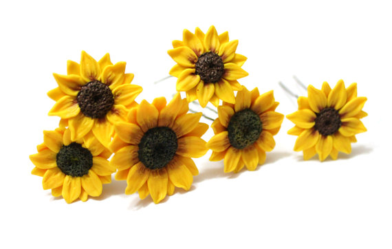 زفاف - Sunflower Hairpin Set of 6, Big Sunflower Hairpin, Sunflower Hair Clip, Summer Hair Accessories, Yellow Flower Hair pin, Wedding Hair Flower