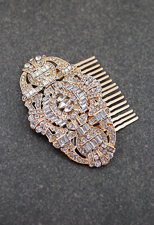 Hochzeit - The Great Gatsby Inspired Crystal Bridal Hair Comb - Rose Gold