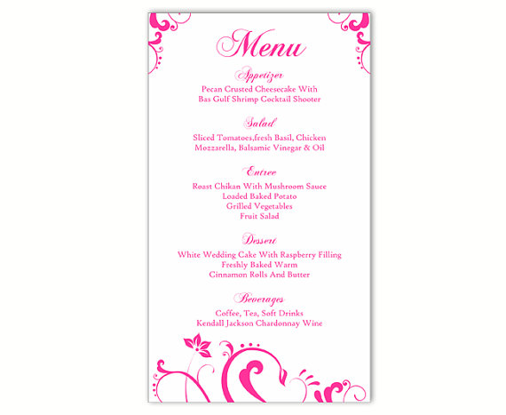 Mariage - Wedding Menu Template DIY Menu Card Template Editable Text Word File Instant Download Pink Menu Floral Menu Template Printable Menu 4x7inch