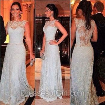 Mariage - A-line Scalloped Neck Lace Floor-length Lace Prom Dresses