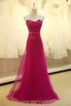 Mariage - A-line Sweetheart Tulle Elastic Woven Satin Sweep Train Beading Prom Dresses