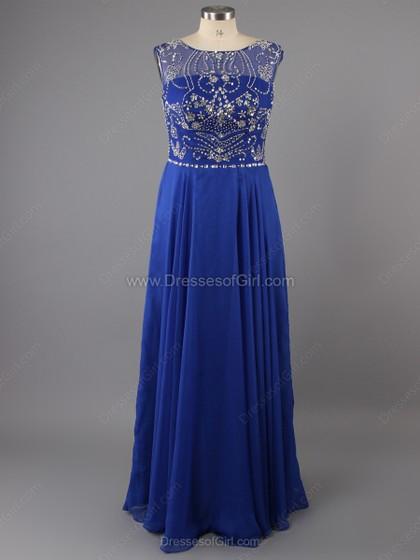 Mariage - A-line Scoop Neck Tulle Chiffon Floor-length Beading Prom Dresses