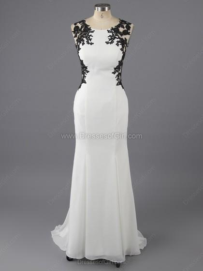 زفاف - Sheath/Column Scoop Neck Tulle Silk-like Satin Ankle-length Appliques Lace Prom Dresses
