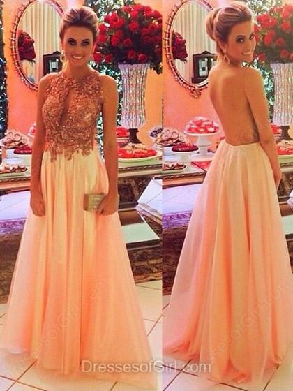 Mariage - A-line Scoop Neck Tulle Floor-length Beading Prom Dresses