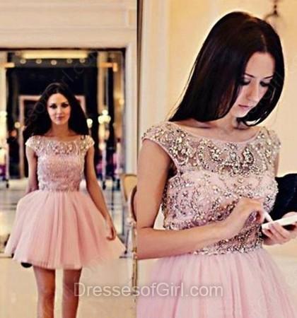 Mariage - A-line Scoop Neck Tulle Short/Mini Beading Prom Dresses
