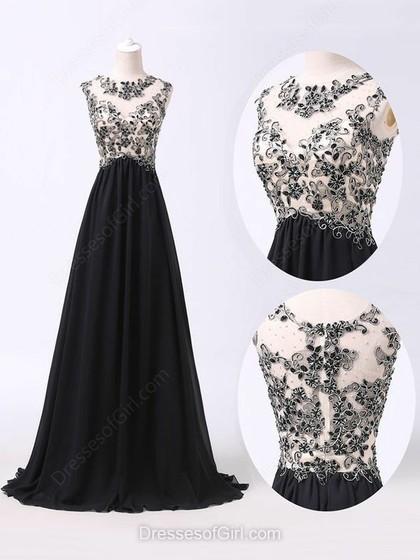 Wedding - A-line Scoop Neck Chiffon Tulle Sweep Train Beading Prom Dresses