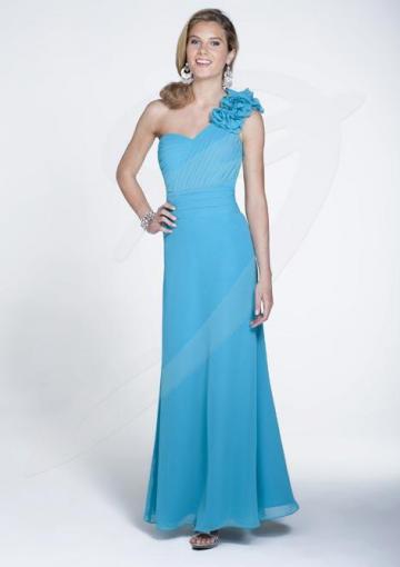 Mariage - Pool Floral One Shoulder Floor Length Chiffon Bridesmaid Dresses by Pretty Maids 22513