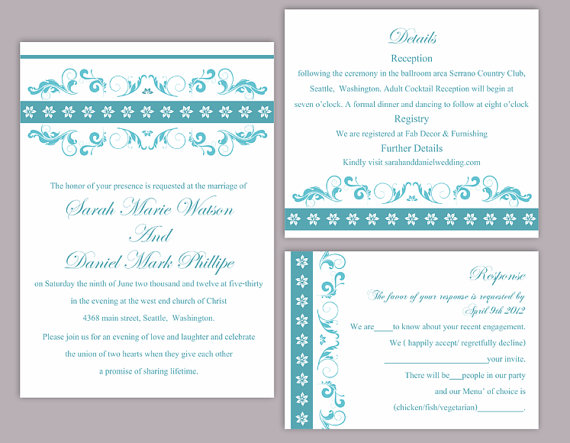Hochzeit - DIY Wedding Invitation Template Set Editable Word File Instant Download Printable Invitation Floral Wedding Invitation Blue Invitations