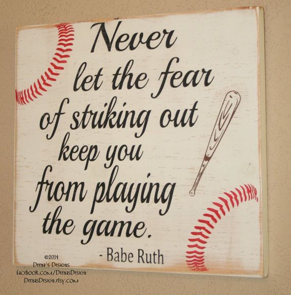 Свадьба - Baseball Decor, Baseball Sign, Baseball Quote, Wooden Baseball Sign, Babe Ruth Quote, Baseball Wall Decor - Never Let Fear Keep You