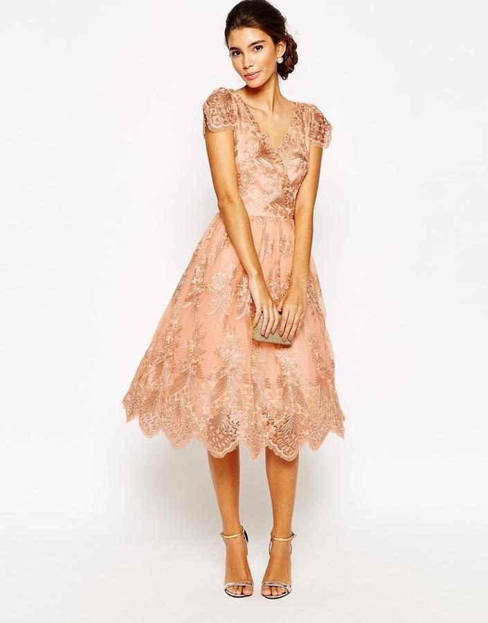 Hochzeit - Chi Chi London Wrap Front Full Midi Prom Dress In Premium Metallic Lace