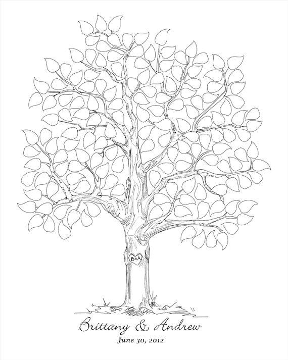 Hochzeit - Items Similar To Hand Sketched Wedding Tree Black And White, Modern And Original Wedding Guest Book Alternative - Signature Tree Keepsake Poster -150 Guests On Etsy