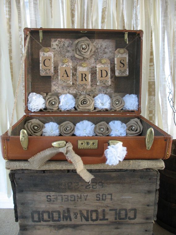 Свадьба - Vintage Suitcase Wedding Card Holder Shabby Chic Wedding Rustic Country Wedding