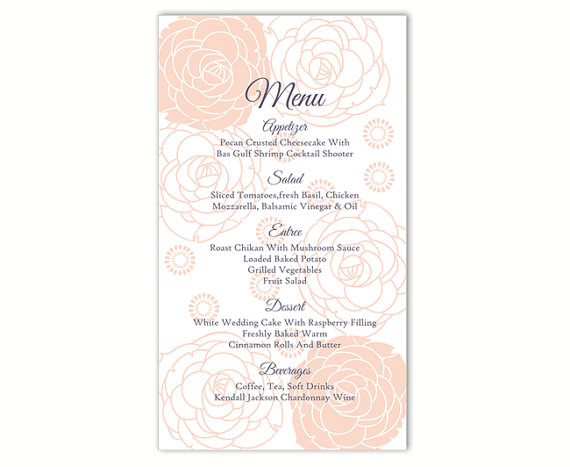 Mariage - Wedding Menu Template DIY Menu Card Template Editable Word File Instant Download Peach Menu Floral Menu Template Rose Printable Menu 4x7inch