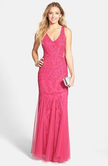 Wedding - Adrianna Papell Beaded Mesh Inset Gown