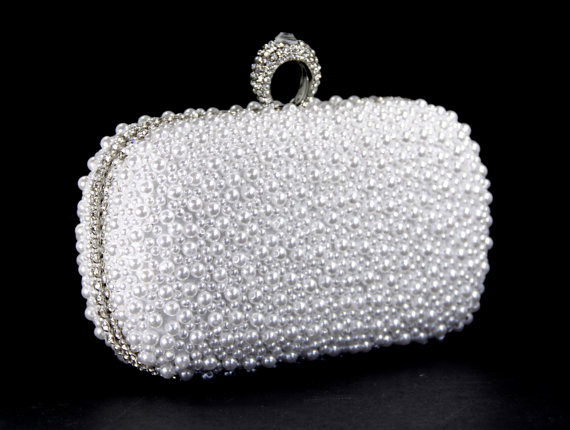 Mariage - Bridal Clutch - Exquisite White Pearl Bridal Clutch - Pearl Purse - White Bridal Clutch - White Pearl Purse - Pearl Clutch - Crystal Purse