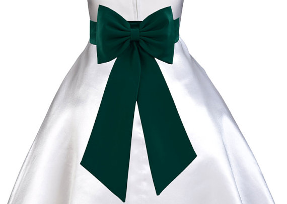 Wedding - Satin Poly Tie bow sash Jade for holiday christmas wedding flower girl dress size S M L 2 4 6 8 10 12 14