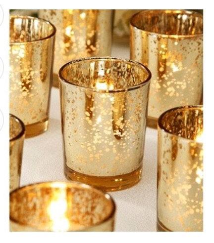 زفاف - 12 gold Mercury votives, gold votives, gold Mercury candle holder, gold wedding Centerpieces, gold candle holders